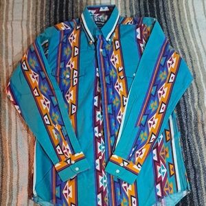 Vintage Wrangler Aztec Print Shirt - Teal and Orange